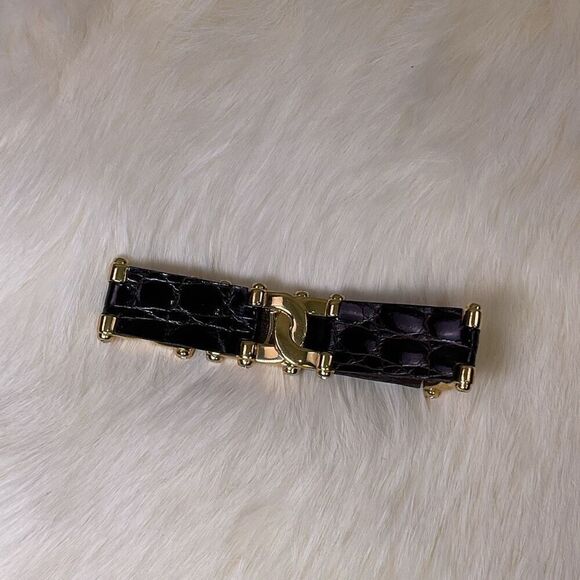 Vintage Burberry Black Leather Silver and Gold Link Bracelet Stamped - Picture 13 of 15